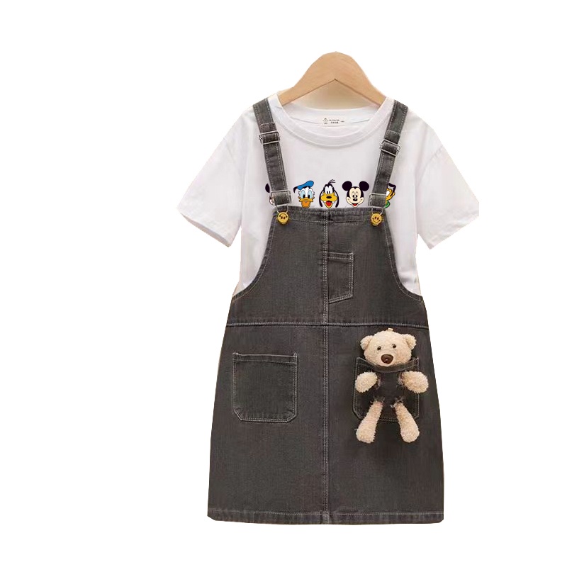 Set Đầm Jean + Áo Sơ Mi Thời Trang Mùa Xuân Cho Bé Gái 2-15 Tuổi