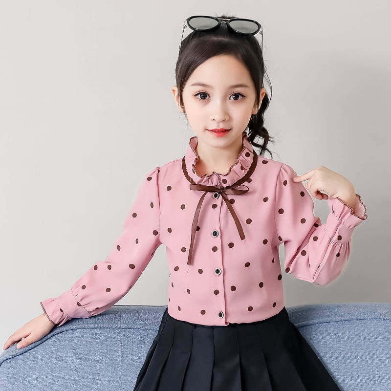 Áo Chiffon Tay Dài Họa Tiết Chấm Bi 110-160cm Cho Bé Gái Từ 2-13 Tuổi