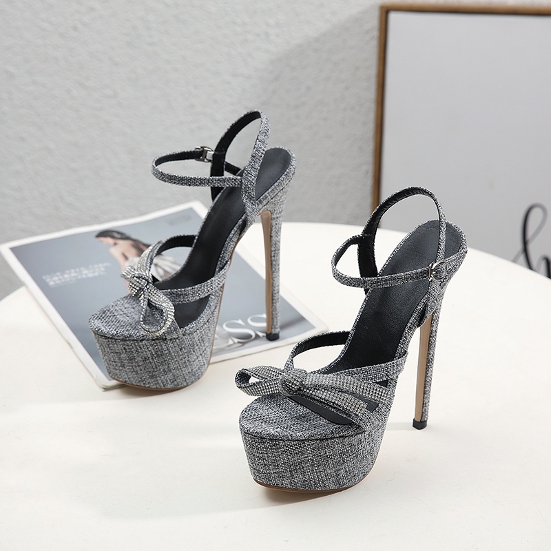 Sandal Cao Gót Đế Xuồng Đính Đá Và Nơ Size 35-42 Mới