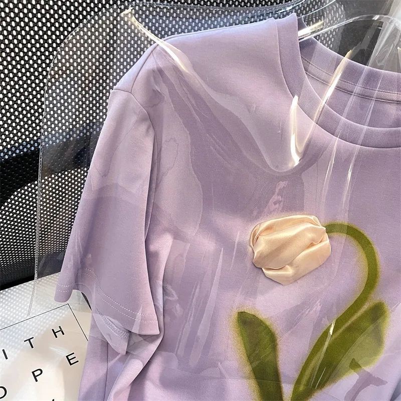 Áo Thun 100% Cotton Ba Chiều In Hình Hoa Tulip Thời Trang Dành Cho Nam Nữ Size Lớn-150kg