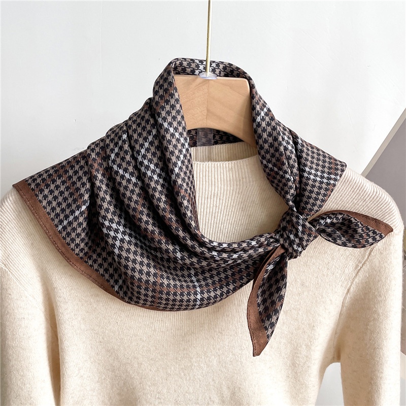 Khăn Choàng Cổ Hình Vuông 65cm Chất Liệu Cotton Lanh Họa Tiết Xương Cá Phong Cách Anh Quốc Cho Nữ