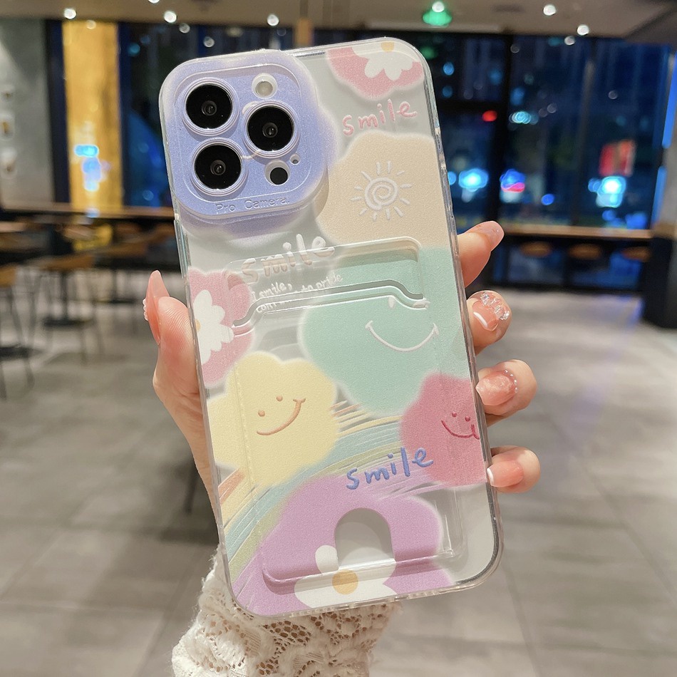 Ốp Điện Thoại Tpu Mềm Dạng Ví Đựng Thẻ Hình Mặt Trời Cười Cho iPhone 14 13 12 11 Pro Max For SE 2020 XS X XR 7 8 Plus