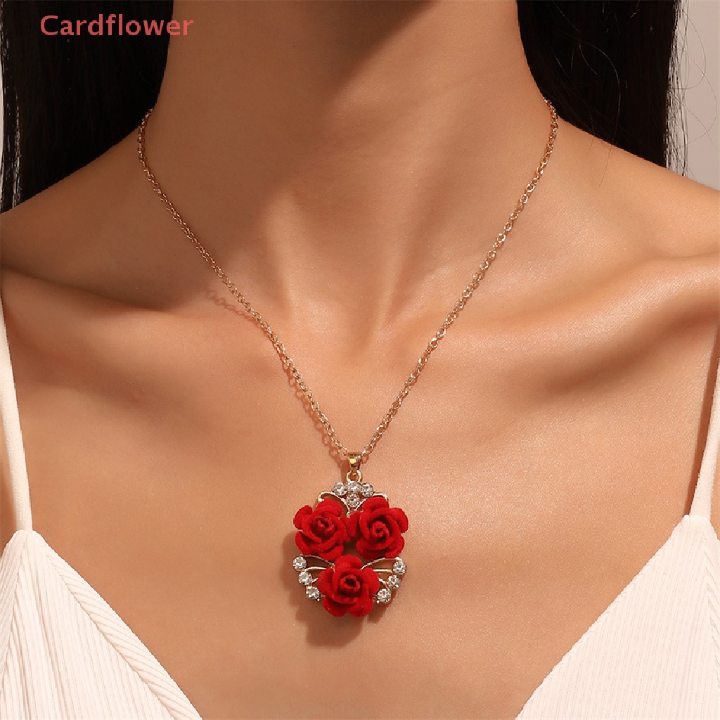 Bộ Trang Sức Vòng cổ + Nhẫn + Bông Tai Hình Hoa Hồng Bằng Nhung Đính Đá Zircon Quyến Rũ Cho Nữ