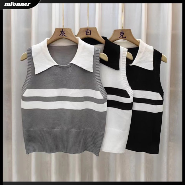 Áo Tank Top Dệt Kim Không Tay Họa Tiết Kẻ Sọc Thời Trang Mùa Hè Cho Nữ