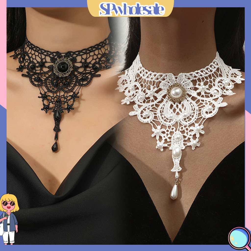 <SPwholesale> Vòng Cổ Choker Ren Đan Móc Phong Cách Retro Tinh Tế Có Thể Điều Chỉnh Phù Hợp Với Mọi Ngày