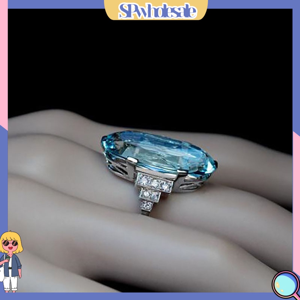 <SPwholesale> Nhẫn Đeo Ngón Tay Trong Suốt Trọng Lượng Nhẹ Hình Oval Màu Xanh Lam Mịn Màng Cho Ngày