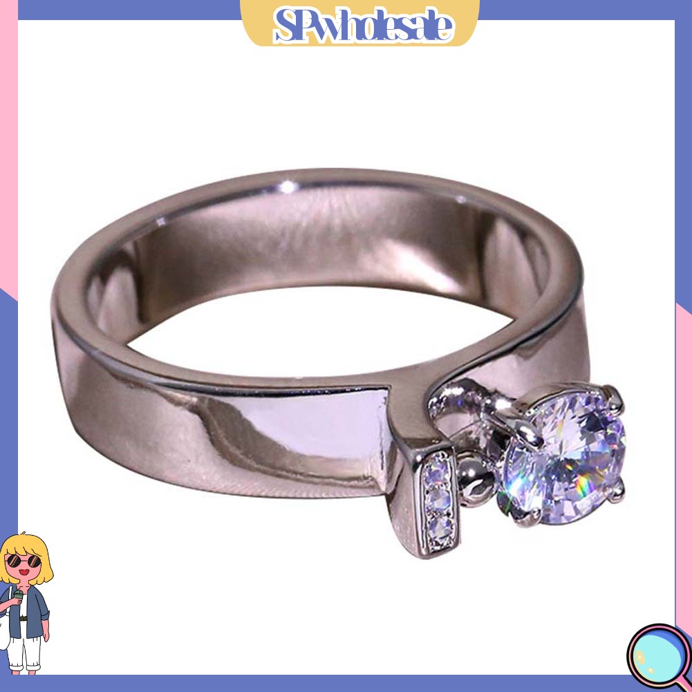 &lt;SPwholesale&gt; Nhẫn Đính Hôn Đính Đá Zircon Hình Khối Tròn Cho Nữ