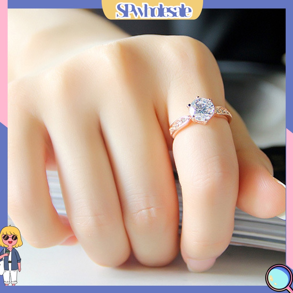 <SPwholesale> Nhẫn Mạ Bạc Đính Đá Kiểu Hình Học Sáng Bóng Không Phai Màu Trang Sức Cho Cô Dâu Đính Hôn Nữ