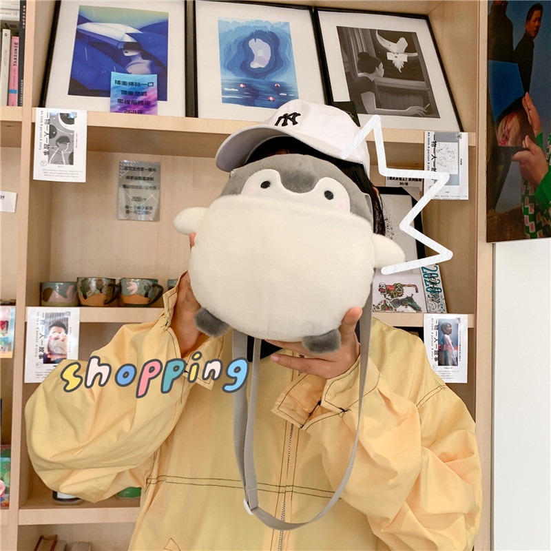 Túi Đeo Chéo Hình Chim Cánh Cụt Nhồi Bông Dễ Thương Phong Cách Nhật Bản