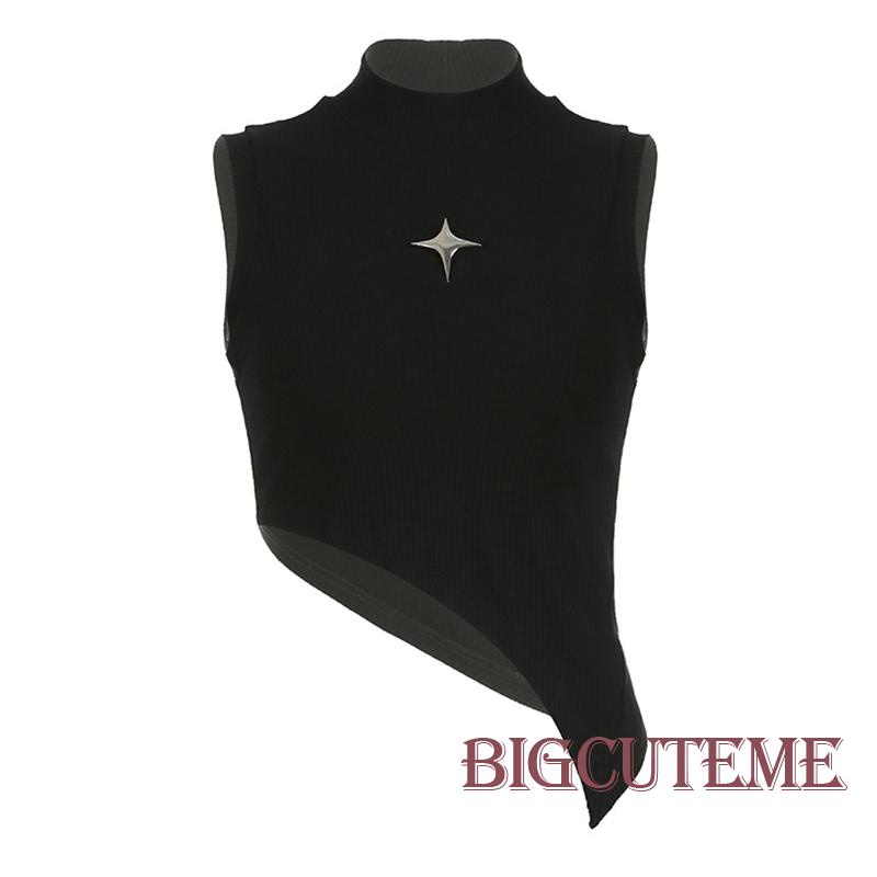 [] Áo Thun Crop Top Không Tay Có Gân Cơ Bản Thời Trang Mùa Hè Màu Đen Dành Cho Bạn Nữ Mặc Đi Câu Lạc Bộ Đường