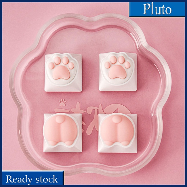 Mới Set 4 Nút Bàn Phím Silicon Hình Bàn Chân Mèo Dễ Thương