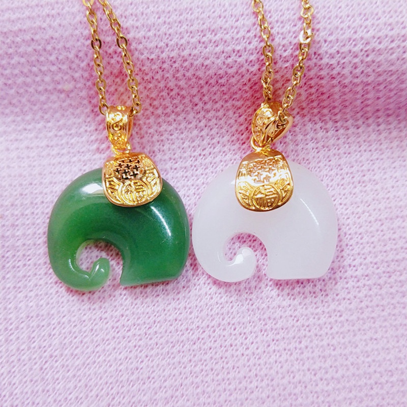 Vòng cổ Thép Titan Mặt Hình Chú Voi Đính Đá Ngọc Bích Thời Trang