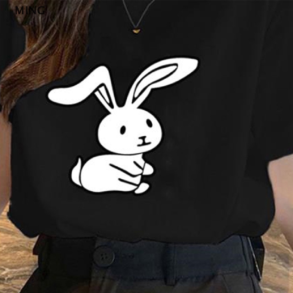 Áo Thun Nữ Tay Ngắn Cổ Tròn In Hình Thỏ Hoạt Hình Thời Trang Mùa Hè