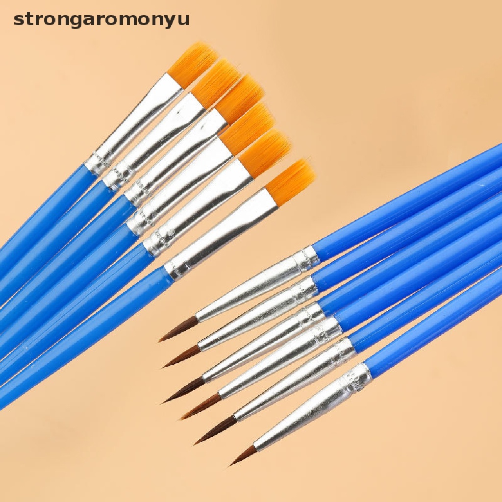 Set 10 Cọ Vẽ Tranh Màu Nước / Dầu Đầu Nhọn Phẳng Bằng Sợi Nylon