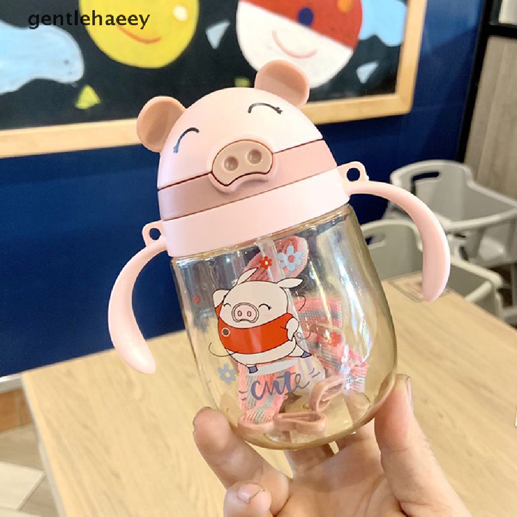 Bình Nước 350ML Hình Chú Heo Dễ Thương Kèm Ống Hút Và Dây Đeo Vai Cho Trẻ Mẫu Giáo
