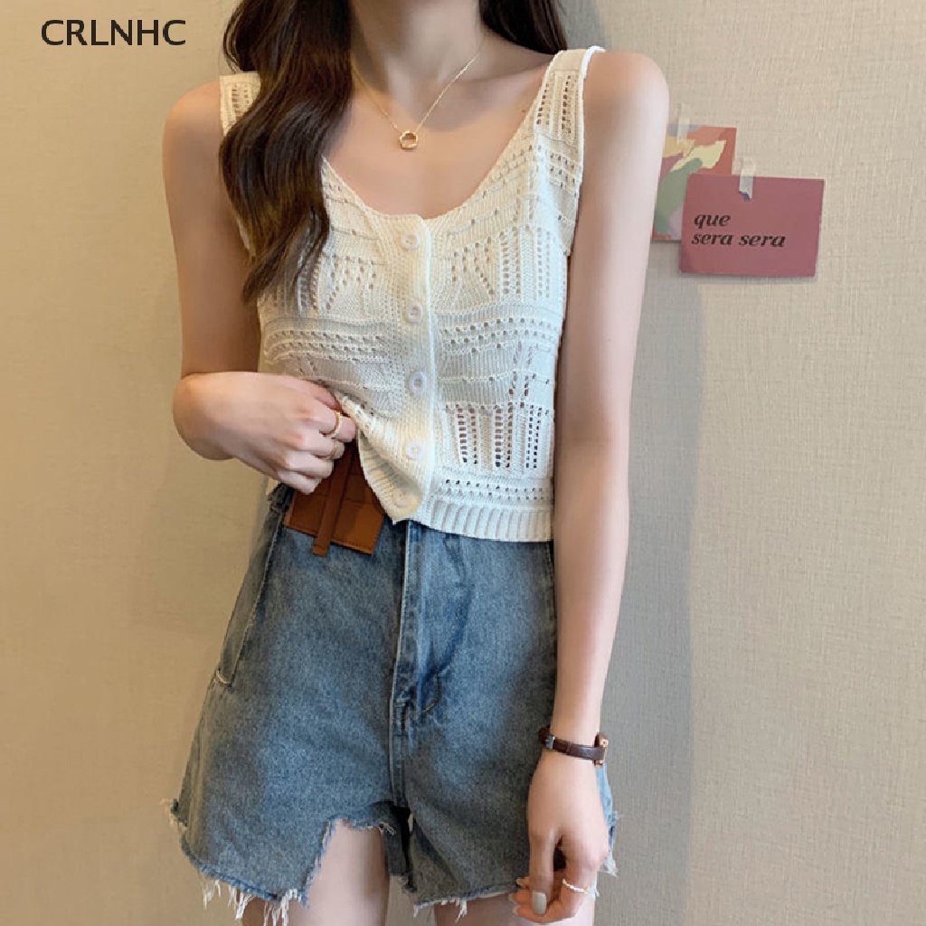 Áo croptop dệt kim CRLNHC không tay thời trang cho nữ
