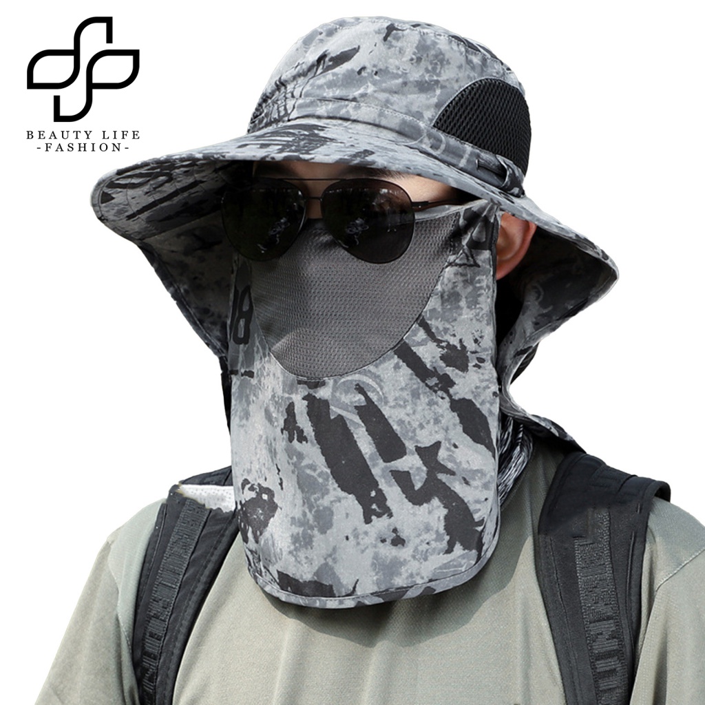 Nón Tai Bèo Kèm Tấm Che Mặt Chống Nắng / Bụi Bẩn In Họa Tiết Rằn Ri Độc Đáo Thời Trang