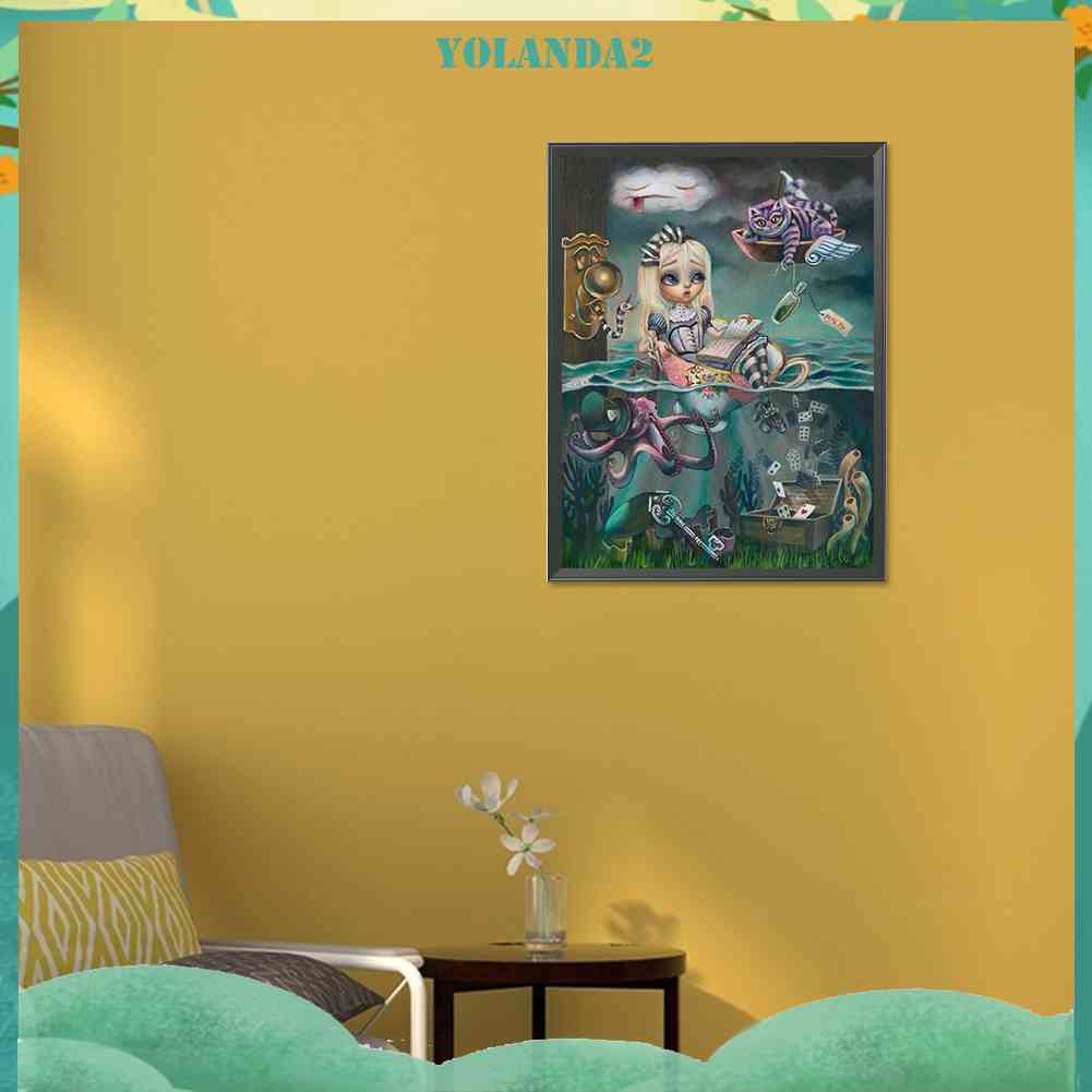 Bộ Tranh Đính Đá 5D Họa Tiết Alice in Wonderland Độc Đáo DIY Dùng Trang Trí Nhà Cửa