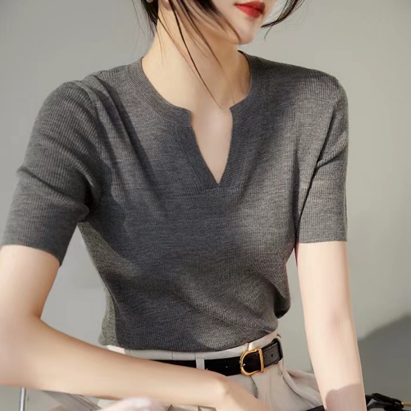 Áo Len Dệt Kim Ngắn Tay Thời Trang Mùa Xuân Hè Thanh Lịch