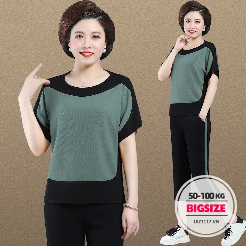 Set bộ đồ nữ trung niên cho mẹ Bigsize thể thao Áo thun tay ngắn kết hợp quần baggy Quần áo nữ trung niên Phong cách hàn quốc Thời Trang trẻ trung sang trọng đẹp cao cấp