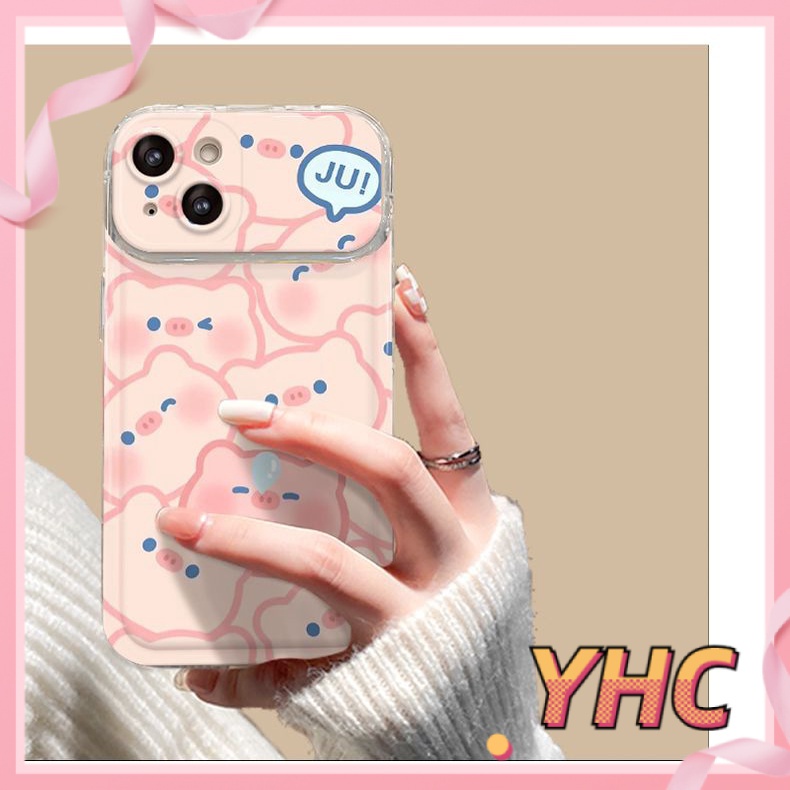 Ốp Lưng iPhone Camera Con lợn nhỏ uống trà sữa, nắp lật, giá đỡ gương, vỏ mềm silica gel chống rơi Cho Iphone 6 / 6S / 6splus / se / 7 / 7plus / 8 / 8plus / X / xs / xsmax / 11 / 12 / 13 / 14 / Plus / pro / pro max-8011