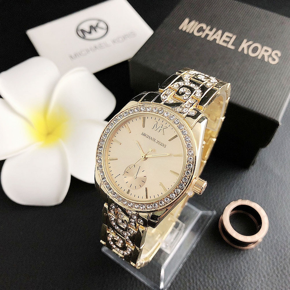 Đồng Hồ Đeo Tay Mặt Tròn Đính Đá Thời Trang Công Sở Cho Nữ