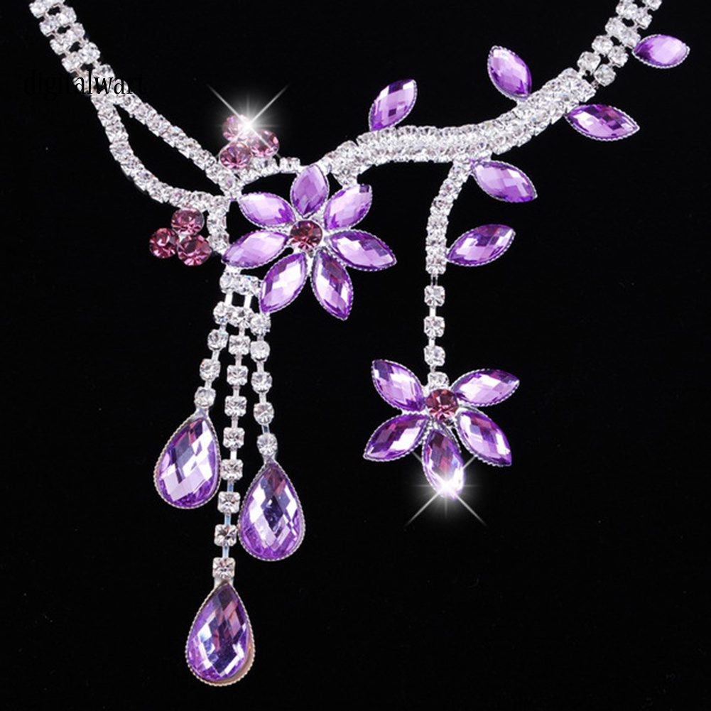 Kỹ Thuật Số| Bộ Vòng cổ + Bông Tai HìNh Hoa Tua Rua ĐíNh Đá Sang TrọNg