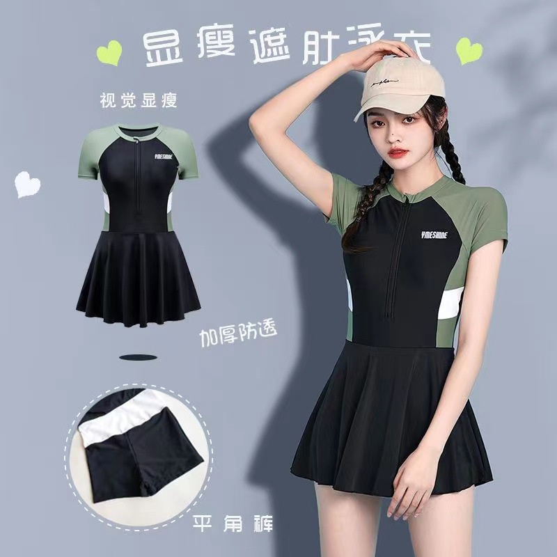 Bộ Đồ Bơi Một Mảnh Tay Ngắn Thời Trang Đi Biển Cho Nữ Sinh
