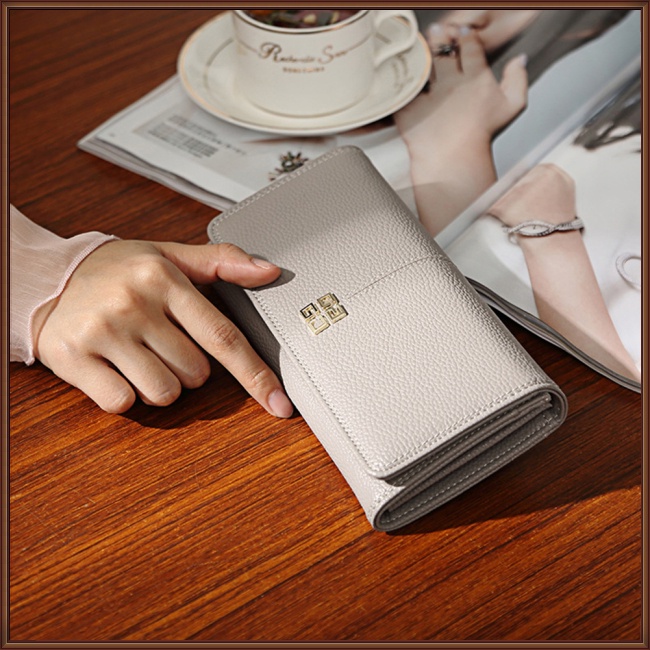 Ví Da Pu Dáng Dài Màu Trơn Cỡ Lớn Thời Trang Sang Trọng Cho Nữ