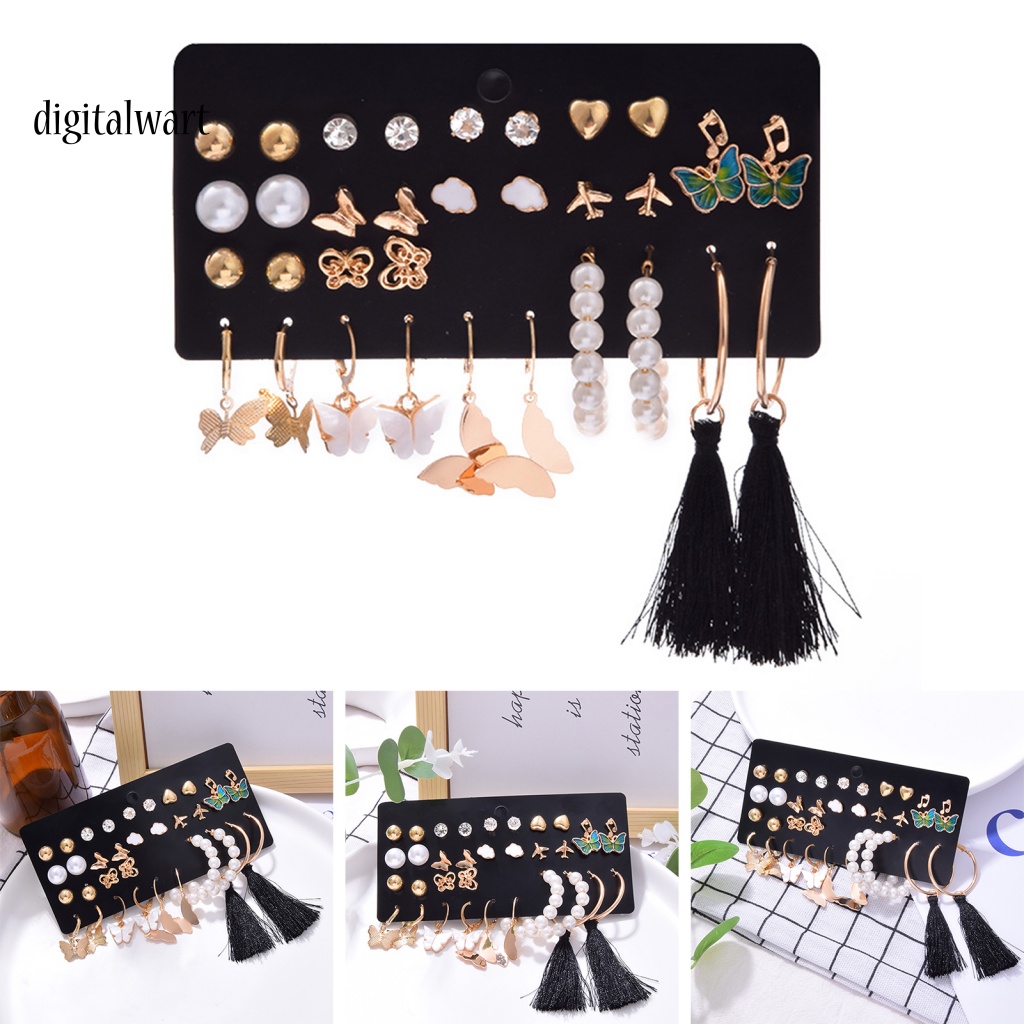 Kỹ Thuật Số| 1 Bộ Khuyên Tai Tua Rua Dài Đính Ngọc Trai Giả Nhiều Hình Dạng Phong Cách Bohemian