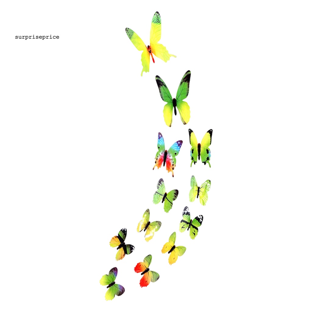 Bộ 12 Miếng Dán Tường Trang Trí Hình Bướm 3D Màu Dạ Quang Tháo Được