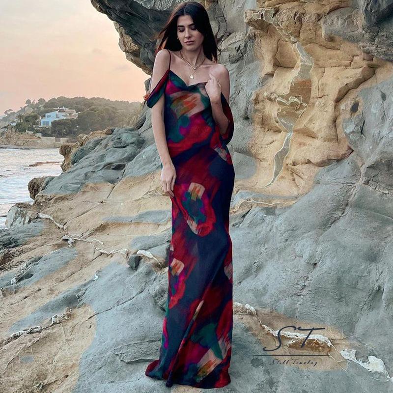 Đầm Dài Hai Dây Mềm Mại In Họa Tiết Thời Trang Mùa Hè Dành Cho Bạn Nữ CY03