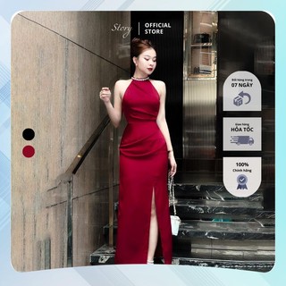 STORY Đầm Maryn váy dự tiệc cổ yếm đính ngọc xẻ tà sang trọng Story.clothes thời trang nữ