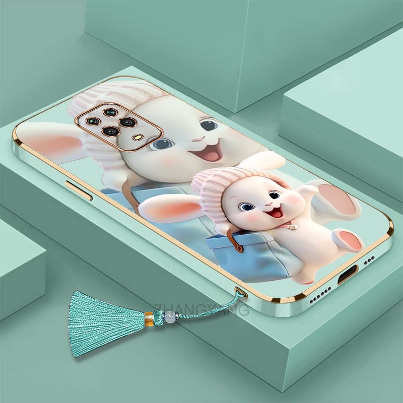 Ốp lưng Redmi note 9 Pro note 9s Silicon Viền Thẳng Họa Tiết Chú Thỏ Nhiều Màu Dễ Thương Kèm Dây Đeo Cho Redmi note 9 Pro note 9s