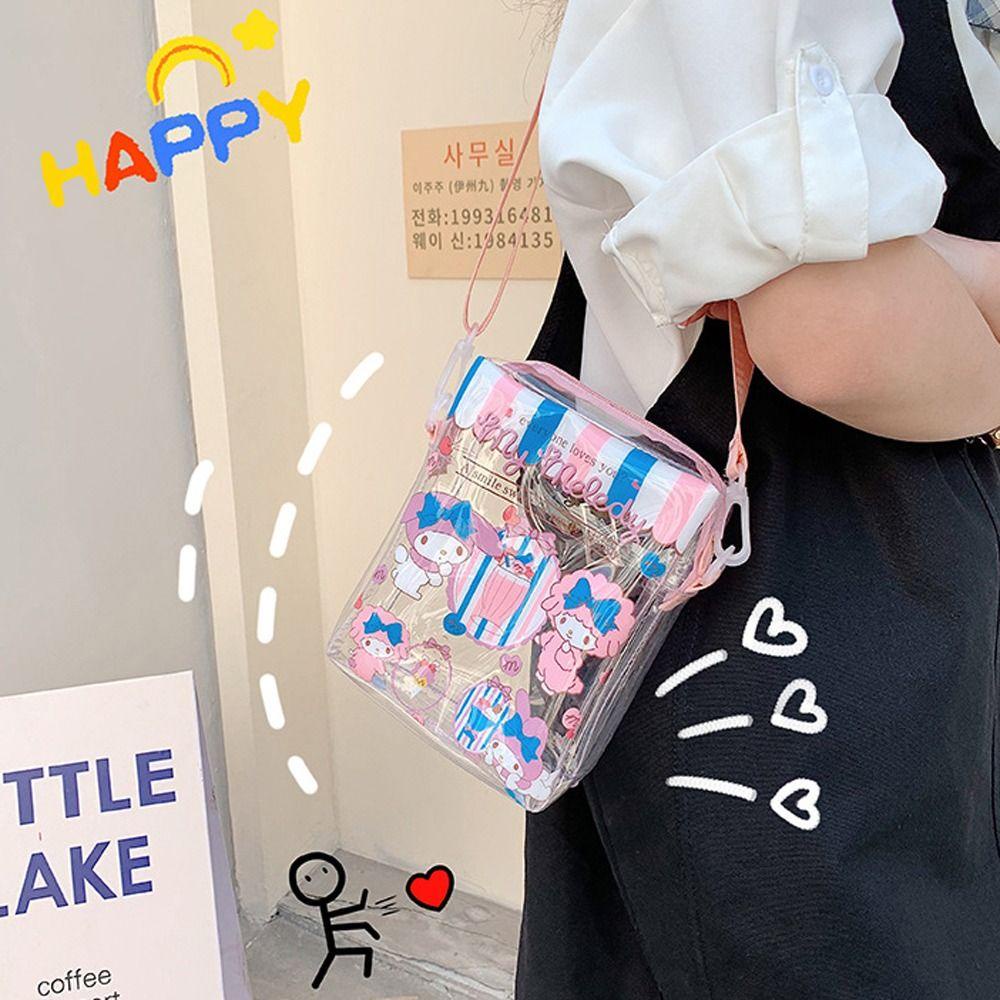 Fallforbeauty Túi Đeo Vai Đựng Son Môi / Túi Xách Bằng PVC Trong Suốt Hình Chú Chó Cinnamoroll Kiểu Hàn Quốc