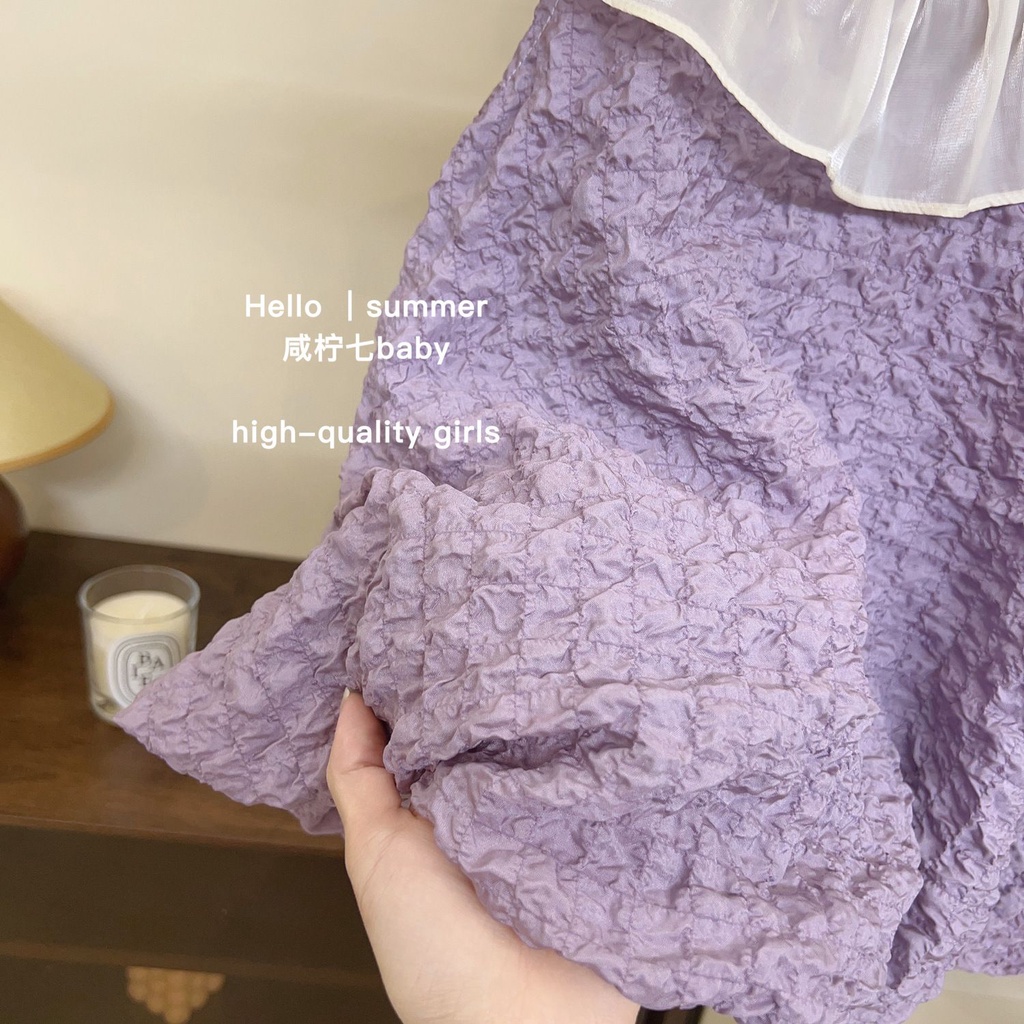 Đầm Công Chúa Màu Tím Cổ Búp Bê Phong Cách Phương Tây Thời Trang Mùa Hè Cho Bé Gái