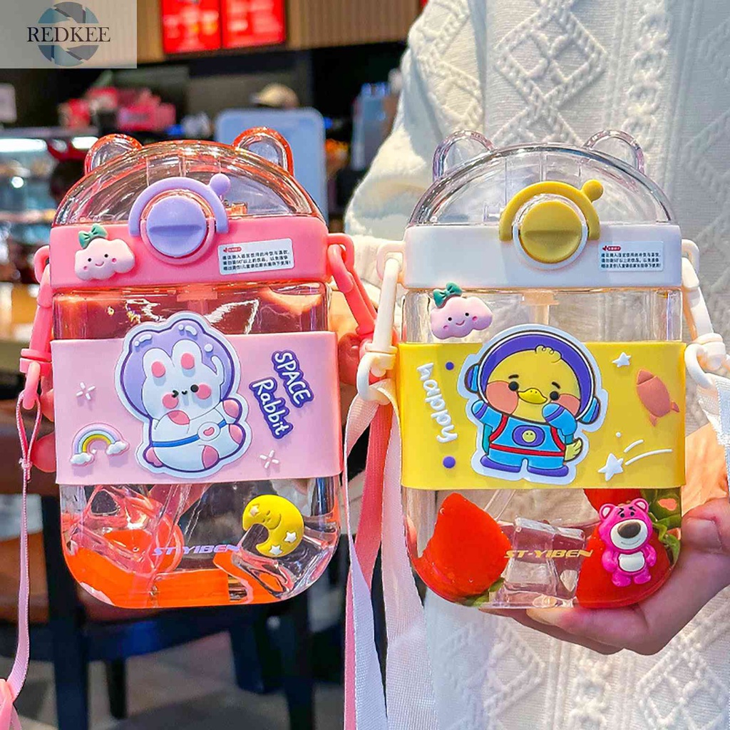 Bình Nước Thể Thao 470ml Có Ống Hút Họa Tiết Gấu Dễ Thương Cho Bé