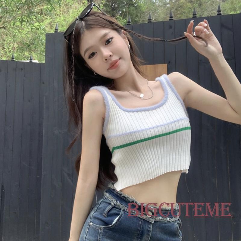 Áo Croptop Dệt Kim Không Tay Màu Sắc Thời Trang Xuân Hè Dành Cho Nữ