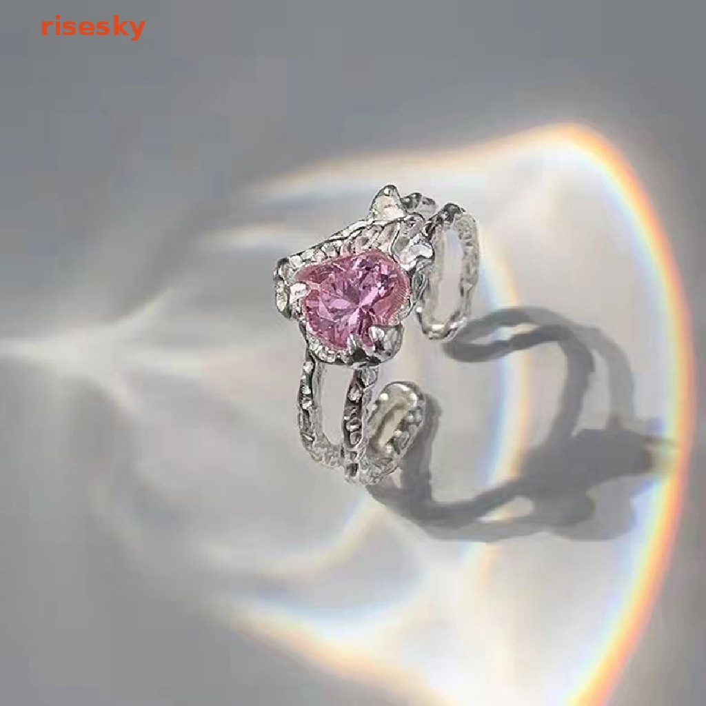 Nhẫn Hở Hình Trái Tim Đính Đá Zircon Hồng Phong Cách Vintage Sáng Tạo Cho Nữ Y2K