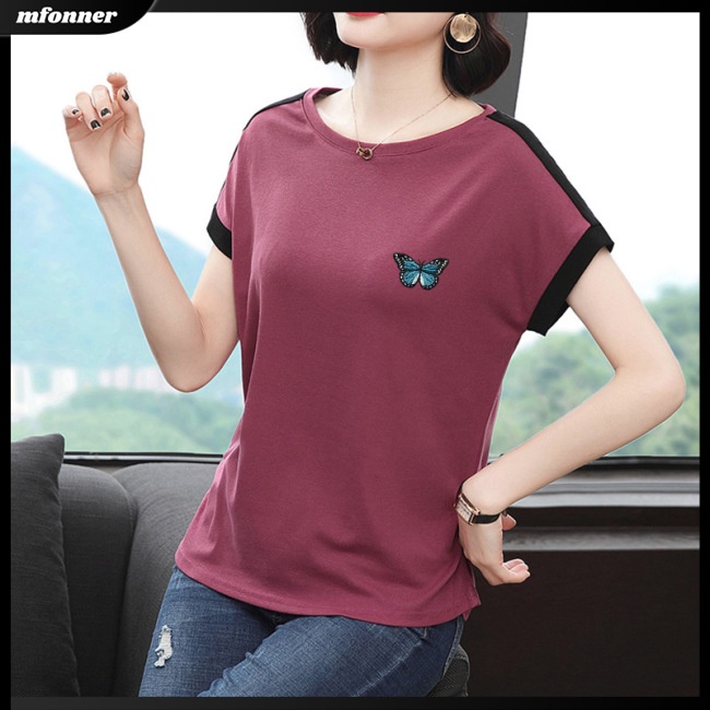 Áo Thun Tay Ngắn Cổ Tròn Dáng Rộng In Hình Bướm Thời Trang Mùa Hè Cho Nữ