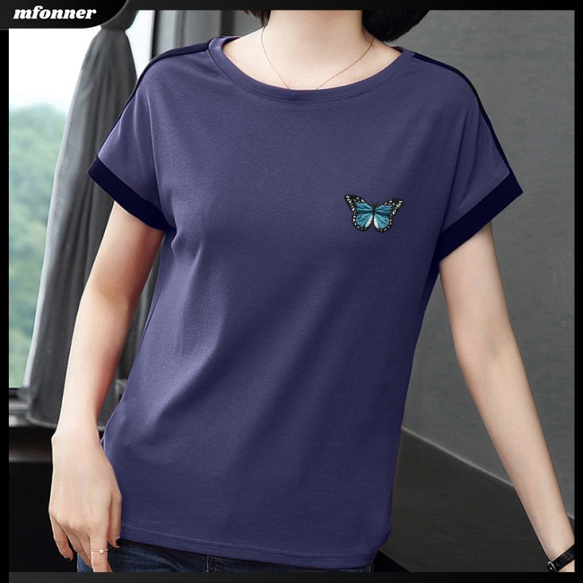 Áo Thun Tay Ngắn Cổ Tròn Dáng Rộng In Hình Bướm Thời Trang Mùa Hè Cho Nữ
