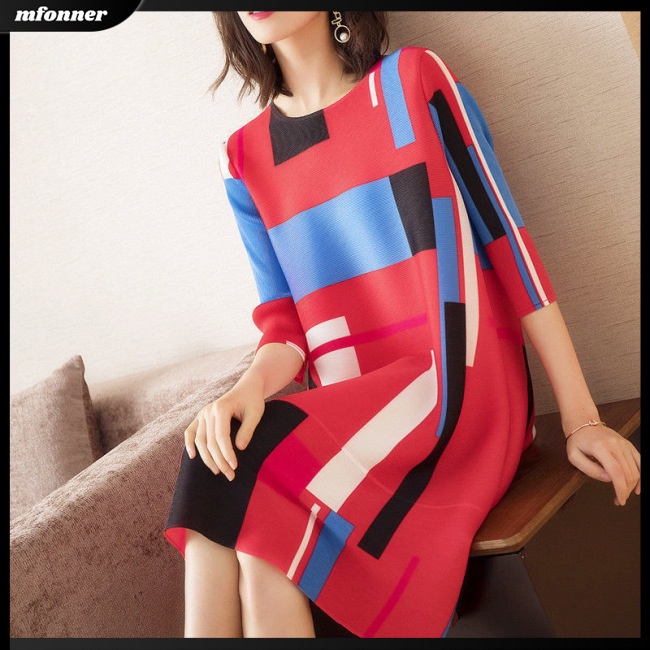 Đầm Midi Cổ Tròn Tay Lỡ Dáng Rộng In Họa Tiết Thời Trang Mùa Hè Xinh Xắn Cho Nữ