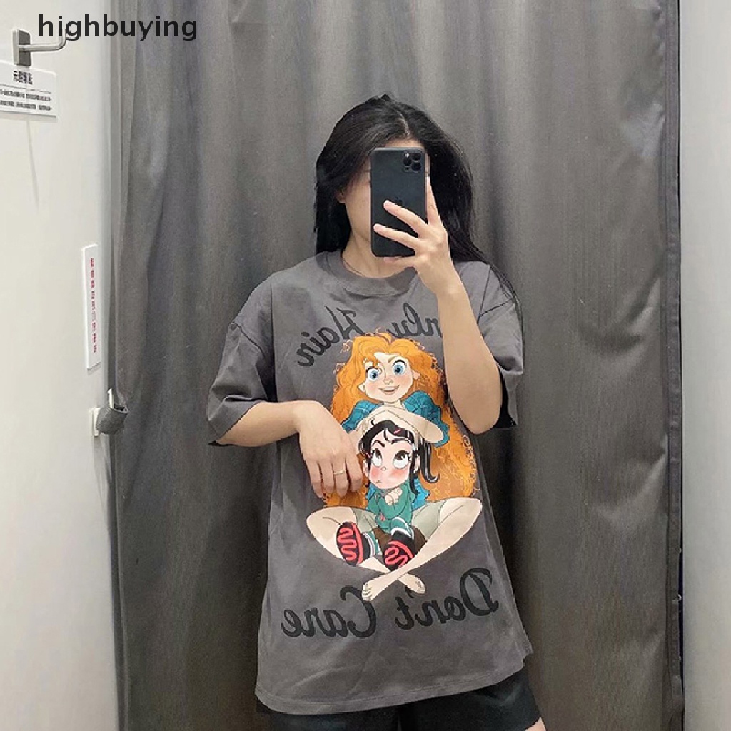 Áo Thun Tay Ngắn Cổ Tròn In Họa Tiết Hoạt Hình Cho Nữ