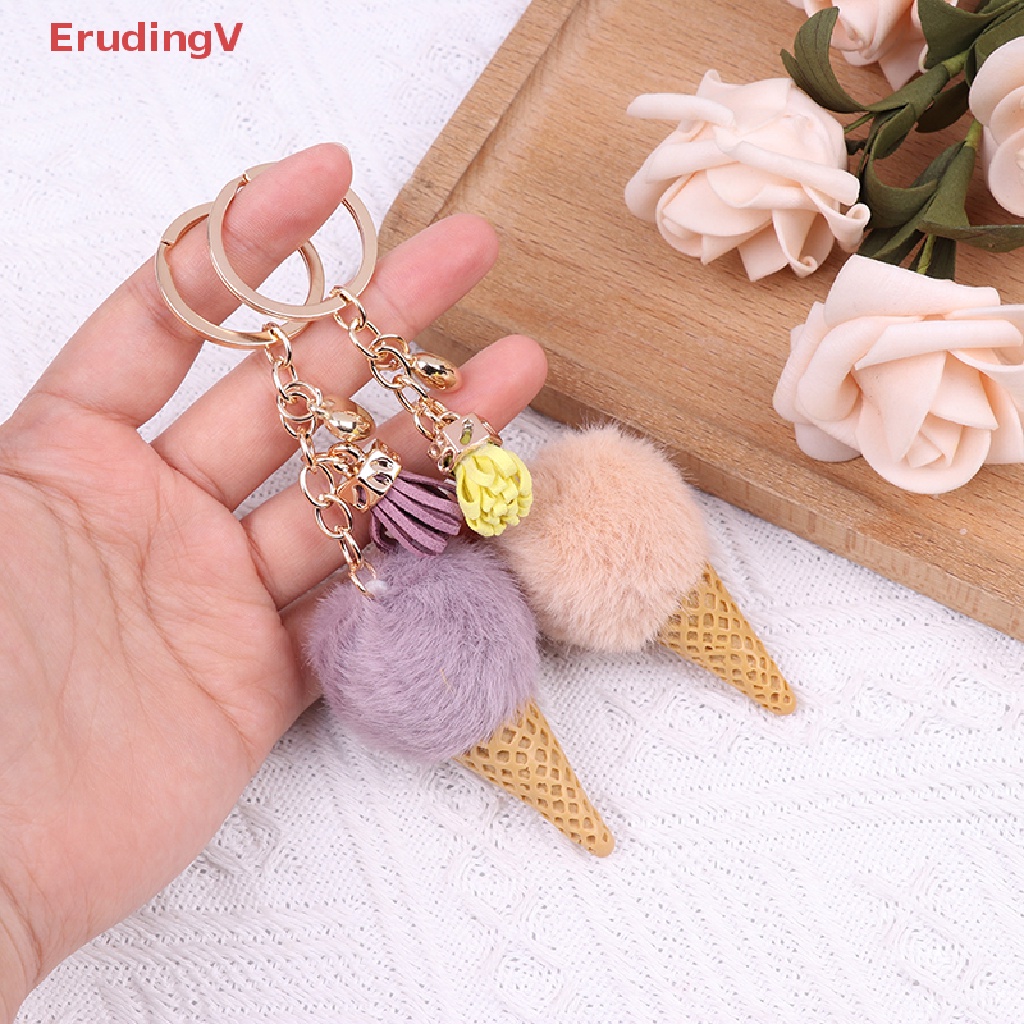 [ErudingV] 1 Móc Khóa Bóng Lông Hình Cây Kem Dành Cho Nữ [Mới]