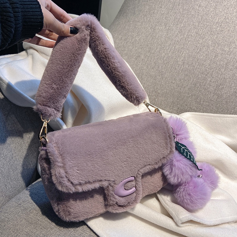 Túi Đeo Chéo Vai Hình Vuông Nhỏ Phủ Lông Thời Trang Thu Đông Dành Cho Nữ