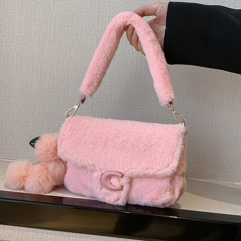 Túi Đeo Chéo Vai Hình Vuông Nhỏ Phủ Lông Thời Trang Thu Đông Dành Cho Nữ