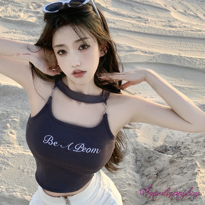 Áo Hai Dây Thêu Chữ Phong Cách Ngọt Ngào Cho Nữ