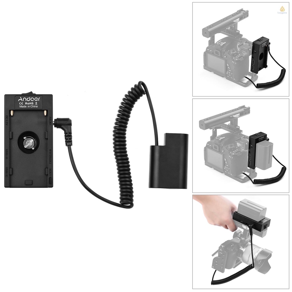 Khay Đựng Pin Andoer NP-F970 F750 Giao Diện USB Kép + Pin DMW-DCC12 Tương Thích Với Panasonic GH3 / GH4 / GH5 / GH5S