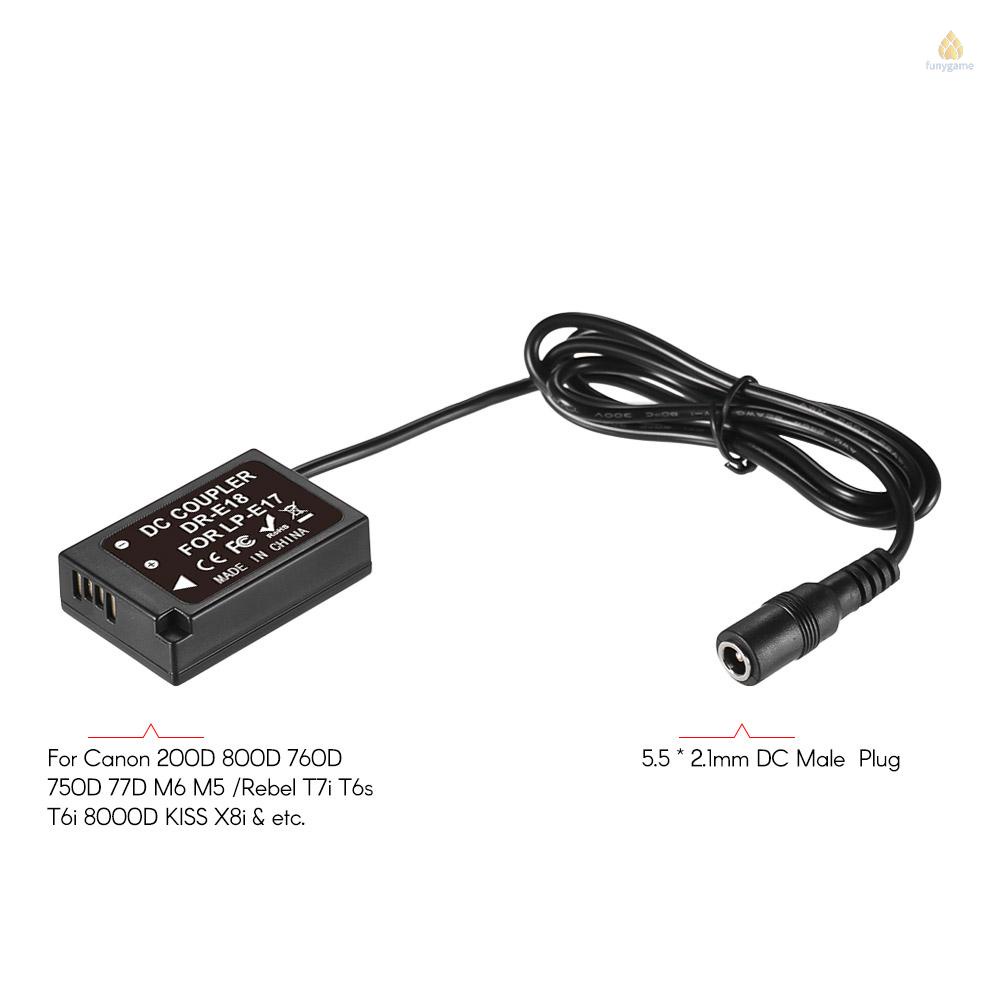 Đầu Nối Pin Andoer DR-E18 LP-E17 Cho 200D / 800D / 760D / 750D / 77D / M6 / M5 / Rebel T7i T6s T6i 800D Kiss X8i / SL3 / M5 / Rebel T7i T6s T6i / X10D / X10