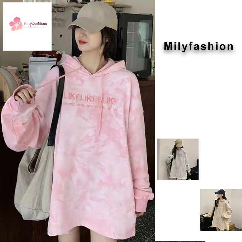 Áo Hoodie Tay Dài Dáng Rộng Nhuộm Màu Tie-Dye